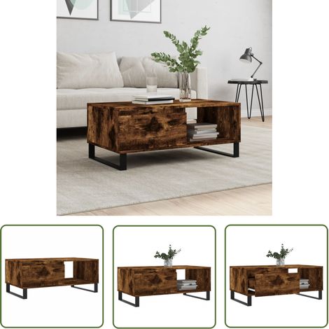 The Living Store Table basse Chêne fumé 90x50x36,5 cm Bois d'ingénierie - Table Basse - Meuble Salon - Table D'appoint - Table Design - Table Chic (1/5)