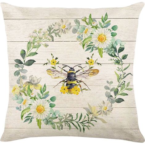Taie D'oreiller - Lin - Motif Guirlande Verte - 45 x 45 cm - Pour Canapé Ou Lit - 1 Pièce (1/4)