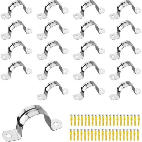 20PCS 25mm 304 Clips de tuyau en acier inoxydable Pince de tube en U Sangle de tube à deux trous avec 40 vis de réglage ajustées utilisées (1/5)
