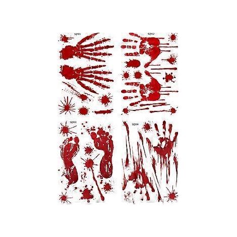 Décorations d'Halloween SZTXJ, 8 feuilles d'autocollants de fenêtre avec empreintes de mains ensanglantées, décoration intérieure/extérieure pour fête d'Halloween, autocollants muraux effrayants et Fl (1/5)