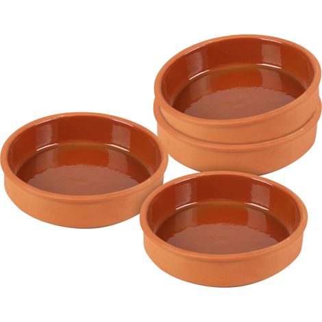 Tapas Schalen aus Ton 350 ml - 4er Set - Feuerfeste Auflaufform innen glasiert - Traditionelle Tonschale Dessert Dip Snack Schälchen Tapasschale ofenfest und spülmaschinengeeignet