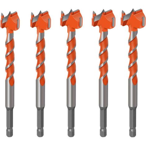 EASYCOMFORT Mèche à bois hexagonale allongée avec poignée - Foret pour serrure de porte en bois et plastique - Lot d'outils de menuiserie en alliage (1/5)