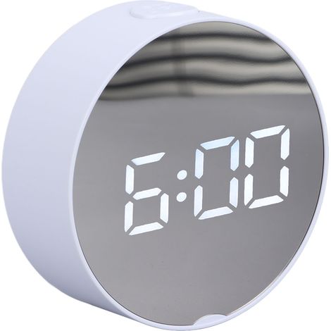 Réveil numérique miroir avec alarme, grand écran rond blanc, facile à lire, portable, LED, idéal pour le bureau, la chambre et les voyages. Parfait pour le bureau, la chambre ou les voyages. (1/5)