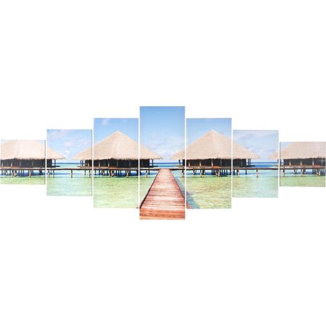 [NEUWERTIG] Leinwandbild HHG-162, Wandbild Keilrahmenbild Kunstdruck, 7-teilig 140x50cm Beach