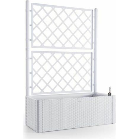 STEFANPLAST BAC A FLEURS RECTANGULAIRE NATURAL DELUX AVEC TREILLIS - 100X43XH142CM - 90 + 6,5L DANS LA RÉSERVE - BLANC