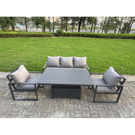 Fimous 4-Piece Aluminium Garden Furniture Sets 5 Seater Outdoor Sofa Set with Adjustable Rising Lifting Dining Table 2 Chairs (1/5)