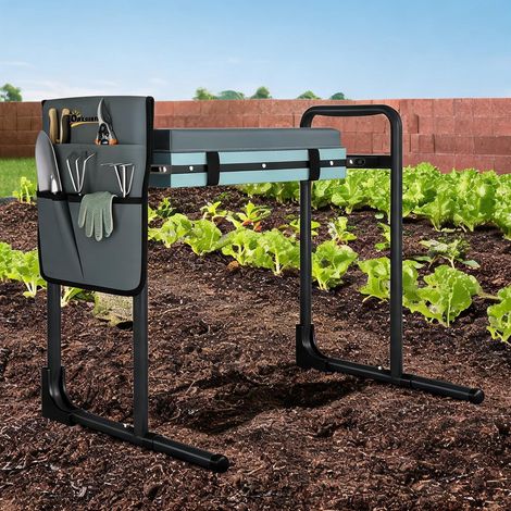 Banc de jardinage pliable 2 en 1 gris foncé à genoux ou assis (1/5)