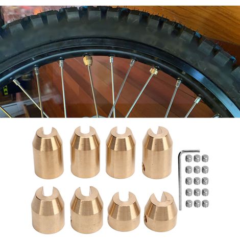 Set mit 8 wiederverwendbaren Messing-Gegengewichten für Motorradspeichen, kompatibel mit Superbikes, Trailbikes, Cruisern, Oldtimer-Motorrädern und allen anderen Speichenrädern. (1/5)