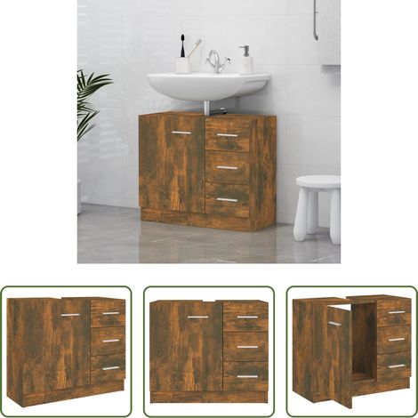 vidaXL Holz Schrank - Waschbeckenschrank Räuchereiche 63x30x54 cm Holzwerkstoff (1/5)