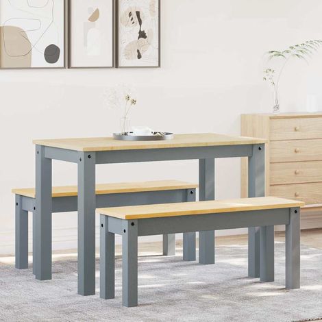 3-tlg. Essgruppe PANAMA Grau Massivholz Kiefer