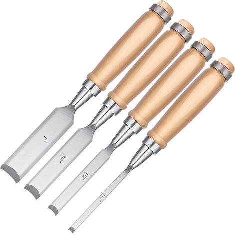 Lot de 4 burins à emboîter pour bois, CR-V acier demi-cercle bord creux jeu de ciseaux 6 mm/12 mm/18 mm/25 mm pour débutants et professionnels, outils de sculpture DIY en bois meißel pour (1/5)