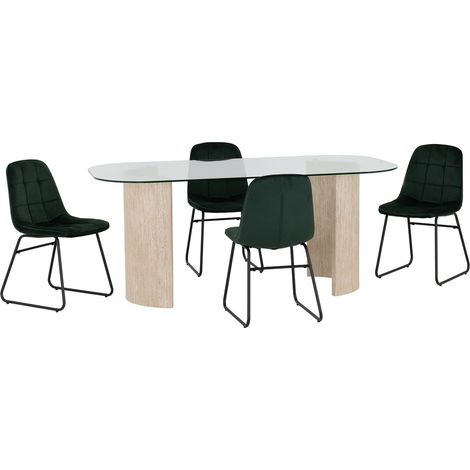 Modena Dining Table and Lukas Chairs Set - L90 x W75.5 x H180 cm - Clear/Cream/Emerald Green