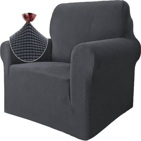 Housse de canapé tricotée épaisse – Gris métallisé – Pour canapé 1 place (1/5)