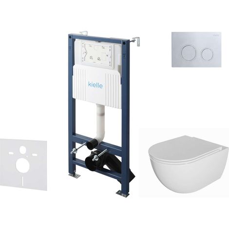 kielle Genesis New - Set bâti-support, WC Oudee, sans rebord, abattant softclose et bouton-poussoir Gemini New II, chrome brillant 30528SS05 (1/5)