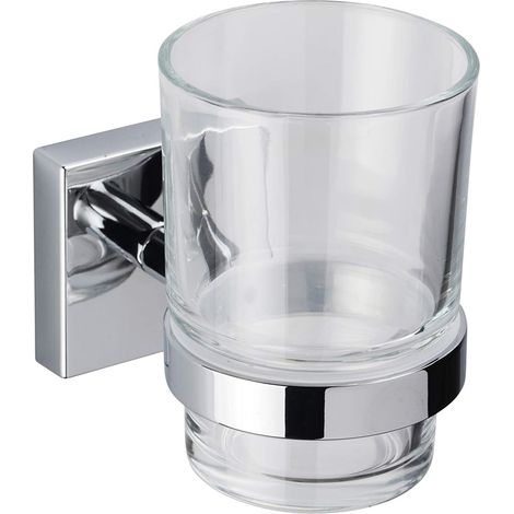 Croydex Flexi-Fix Glass Bathroom Tumbler and Holder, Chrome - Chester (1/5)
