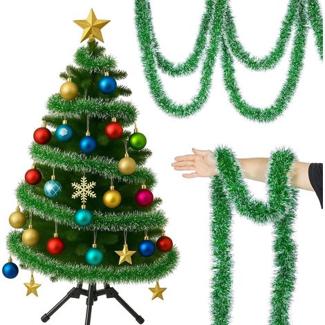 Trintion 10M Christmas Tinsel Garland, Fluffy Extra Wide 12cm Green Tinsel for Christmas Tree Decorations, Xmas Party Decor, Indoor Outdoor Staircase Mantel Holiday Decorations (1/5)