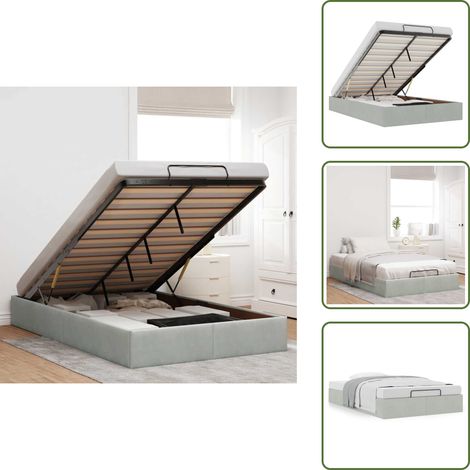 The Living Store Ottoman-Bett ohne Matratze Hellgrau 120x190 cm Samt - Stauraum unter Bett (1/5)