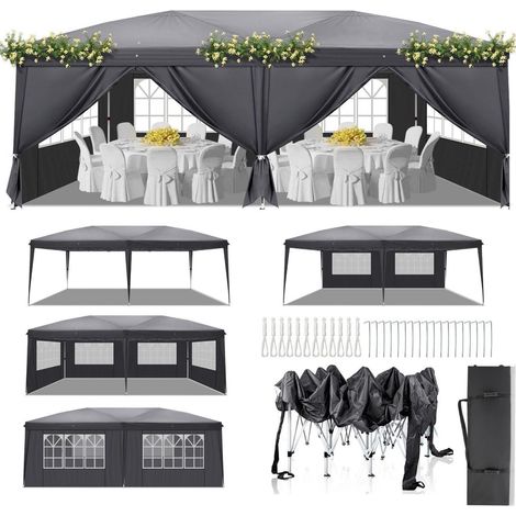 Faltpavillon 3x6m mit Stahlrahmen, 6 Seitenteilen, wetterfest, höhenverstellbar (1/5)