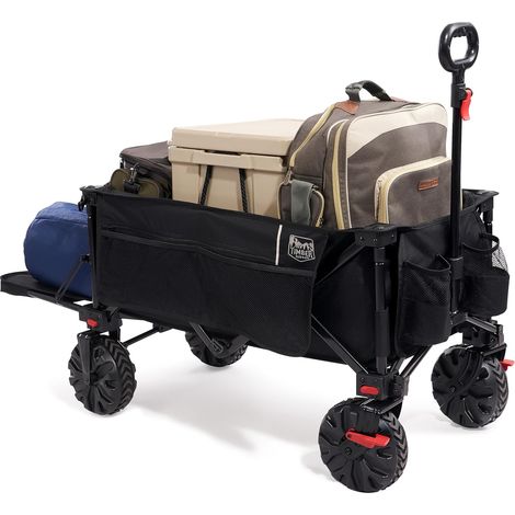 XXXL Chariot de Plage Grande Roue avec Frein et Hayon 135kg Chariot camping pliable Roues larges amovibles, poignée réglable, charge max.135kg, idéal pour camping, jardin et shopping (1/5)