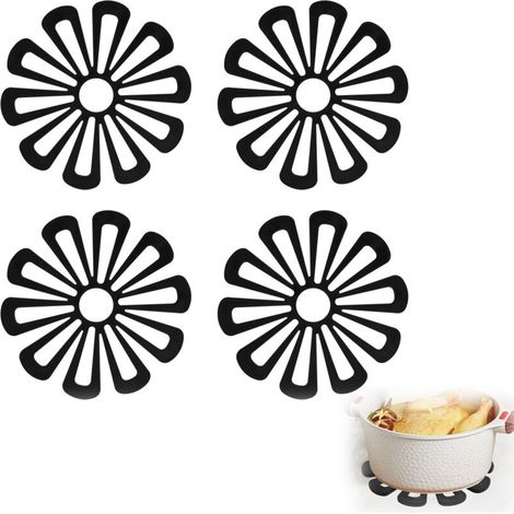 Protezioni per pentole, set di 4 protezioni per pentole in silicone nero, per impilare griglie per pentole calde, protezioni per pentole, tappetini da cottura in silicone resistenti al calore, antisci (1/4)