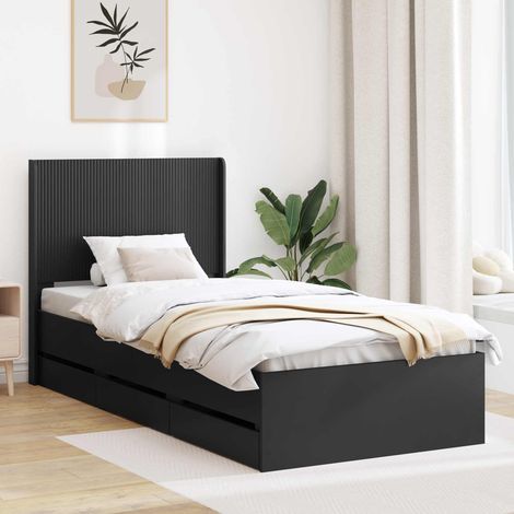 vidaXL Bettgestell mit Stauraum und Kopfteil Schwarz 100 x 200 cm (1/5)