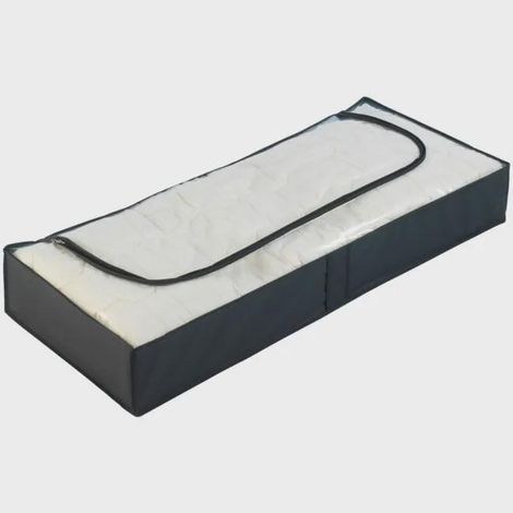 Boite rangement sous lit Deep Black, rangement sous lit, grande capacité de rangement pour vêtement et linge de lit, Plastique, 105x15x45 cm, Noir (1/2)
