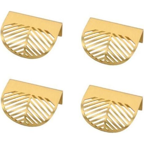 Set of 4 Golden Brass Leaf-Shaped Furniture Handles - Gold Color for Brass Kitchen Furniture (1/4)