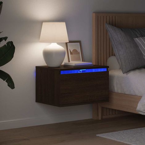 Wand-Nachttisch mit LED-Leuchten Braun Eichen-Optik