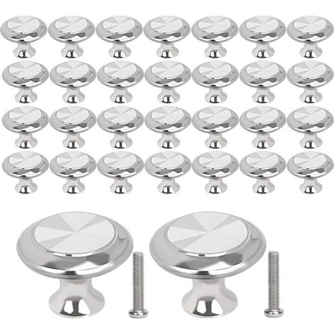 30 pièces de poignées d'armoires poignées de porte rondes argentées poignées de meubles de cuisine poignées de tiroir en acier inoxydable avec vis de 30 mm (1/5)