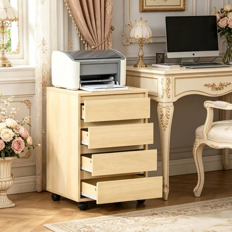 Caisson de bureau mobile à 4 tiroirs, 46 x 40 x 65 cm, MDF naturel, roulettes avec freins HAVRYA (1/5)