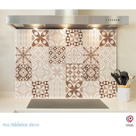 Fond de hotte : Carreaux ciment ocre - Verre trempé - 60 cm - 45 cm (1/5)