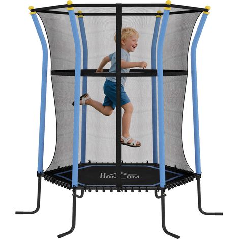 Kids Trampoline Mini Bouncer with Enclosure Safety Net For Ages 3-10 Years - Blue
