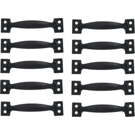 Ensemble de 10 poignées de porte cintrées vintage, poignées de porte en bois peint antique (133mm, noir)