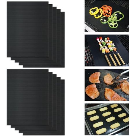 Alfombrillas para parrilla，33x40cm Alfombrillas universales para horno，Aptas para parrillas de gas y carbón (Negro，10 unidades) (1/5)
