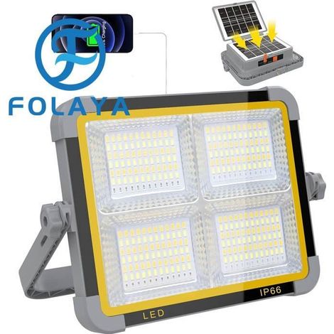Projecteur LED Rechargeable 150W, Projecteur LED Chantier Portable avec Double Panneau Solaire, Lampe de Travail 9000mAh/336 perles (1/4)