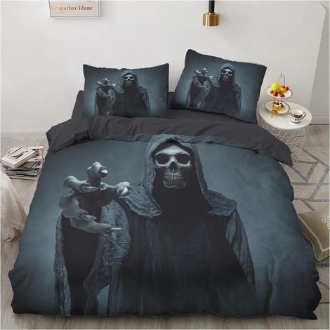 Bettwäsche-Set 200x200cm Totenkopf Motiv mit 2 Kissenbezügen 80x80cm, Reißverschluss