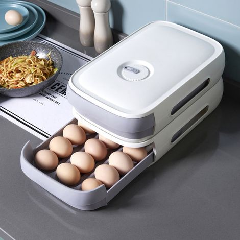 Nouvelle boîte à œufs à tiroir, empilable, avec couvercle, récipient de rangement alimentaire, solution de rangement d'œufs de cuisine antichoc, blanche. (1/5)