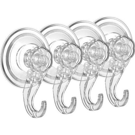 Lot de 4 Crochets à Ventouse Adésive Puissante, Crochet Adésif Mural Puissant de Salle de Bain Cuisine Plaque Porte Serviette Couronne Peignoir Manteau Torchon, Ustensile Plastique Transparent (1/5)