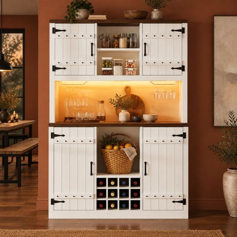 Mobile cucina alto con LED RGB, ripiani regolabili, bianco OKMYHOME (1/5)