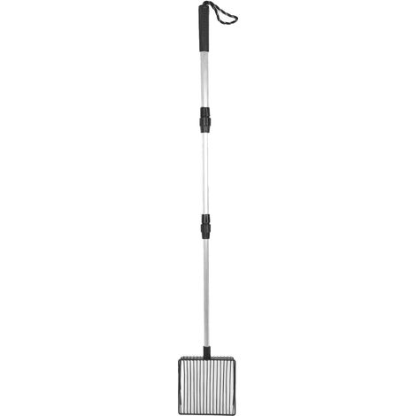 Pelle extensible métal, long manche, tamis fin, usage chat/poulailler