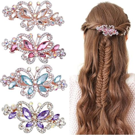 Pin À Cheveux Papillon - Alliage Métallique Avec Strass Et Turquoise - Fixation Cheveux Réglable - Style Rétro Chic - Lot De 4 (1/5)