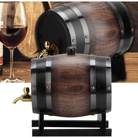 Fût à Vin de 3L en Chêne Noir à Rayures Vintage avec Robinet pour Whisky et Brandy