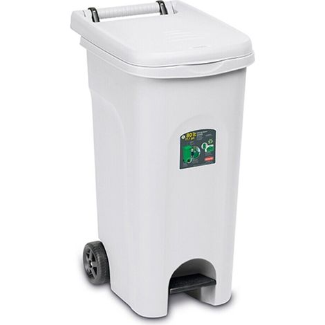 Bidone Spazzatura Pattumiera Immondizia a pedale con Ruote Bianco 80 litri (1/5)