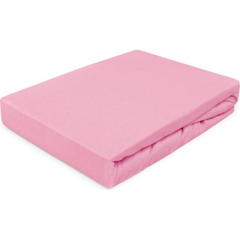 Sábana bajera ajustable de 160x200 cm, tejido elástico de punto 100% algodón, rosa claro. (1/5)