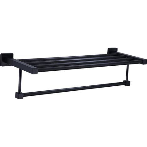 Schwarzes, doppellagiges Wandregal aus Edelstahl, 40–80 cm, zur Aufbewahrung im Badezimmer/auf dem Balkon