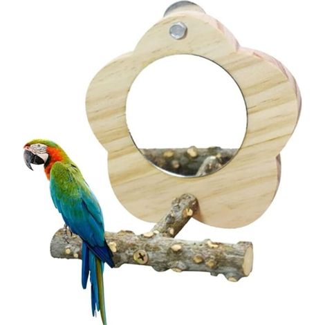 Jouet Pour Oiseau - Miroir Avec Perche En Bois - Pour Cage D'oiseau - 1 Pièce (1/5)
