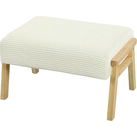 Pouf avec coussin en velours côtelé crème et pieds en bois 70x46x40 cm (1/5)