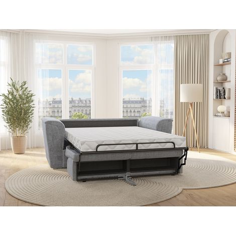Divano letto 3 posti a ribalta Posto letto doghe larghe 140 cm Materasso 22 cm memory foam in Tessuto Grigio - RIZORA (1/4)