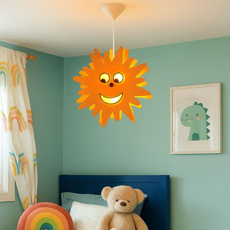 Lampada a sospensione camera dei bambini lampada a sospensione sole lampada a sospensione per bambini sole, legno giallo, 1x LED 11W 1055W bianco caldo, PxH 38x110 cm