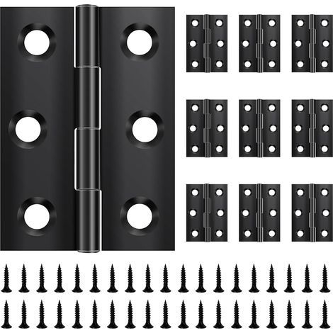 10 Klappbänder, 44 mm × 31 mm, Edelstahl, schwarz, für Türen und Fenster, Schränke, inklusive 60 Schrauben (1/5)